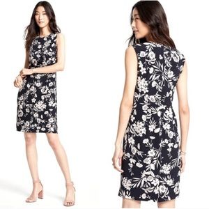 Ann Taylor Navy Blush Pink Floral Sketch Stretch Sheath Dress 4